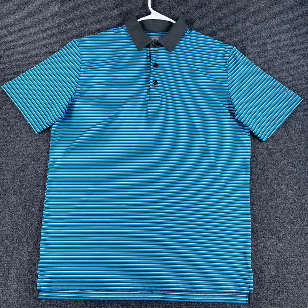 Callaway Opti-Dri Mens Blue Black Striped Short Sleeve Golf Polo Shirt Size M - Picture 3 of 12